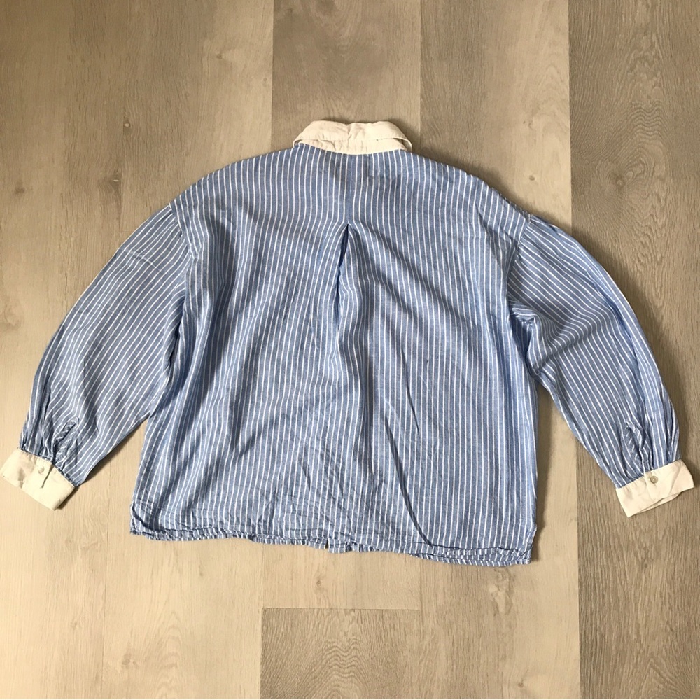 ZARA BUTTON SHIRT BLUE STRIPED BIXY CROP LONG SLEEVE WOMENS SMALL - Picture 9 of 10